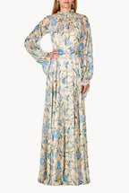 Vestito maxi in chiffon di seta con fiori selvatici