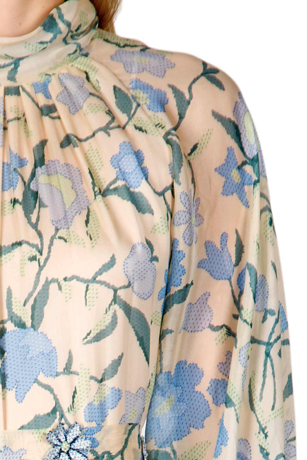 Vestito maxi in chiffon di seta con fiori selvatici