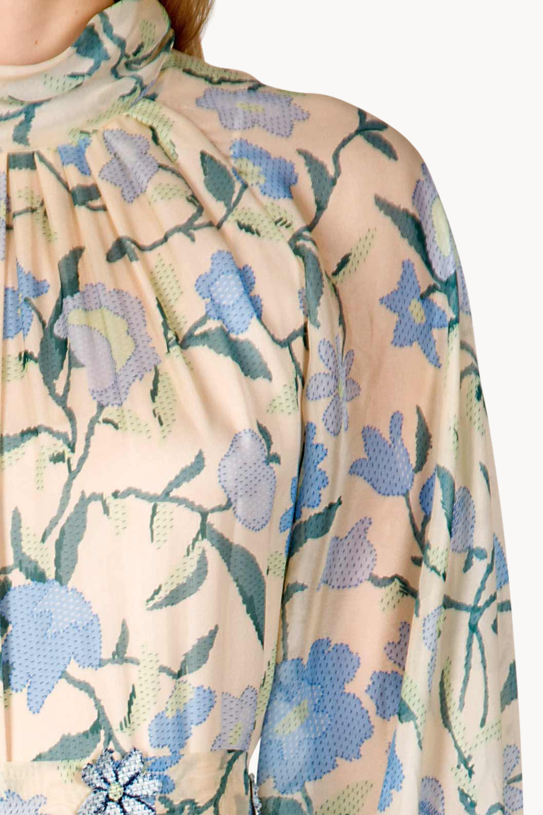 Vestito maxi in chiffon di seta con fiori selvatici