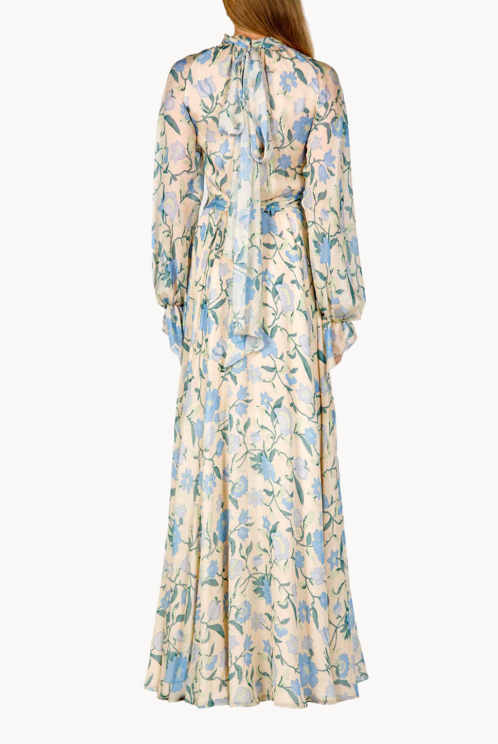 Vestito maxi in chiffon di seta con fiori selvatici