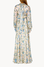 Vestito maxi in chiffon di seta con fiori selvatici