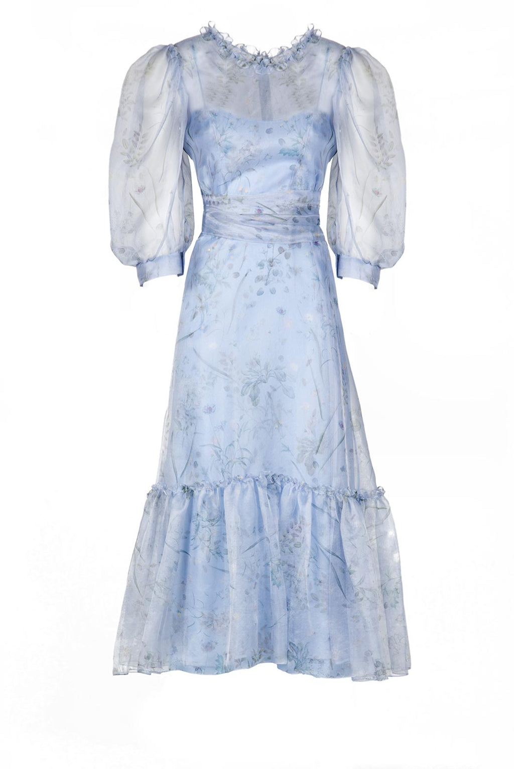 Vestito midi con maniche a palloncino trasparenti