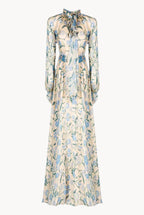 Vestito maxi in chiffon di seta con fiori selvatici