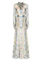 Vestito maxi in chiffon di seta con fiori selvatici