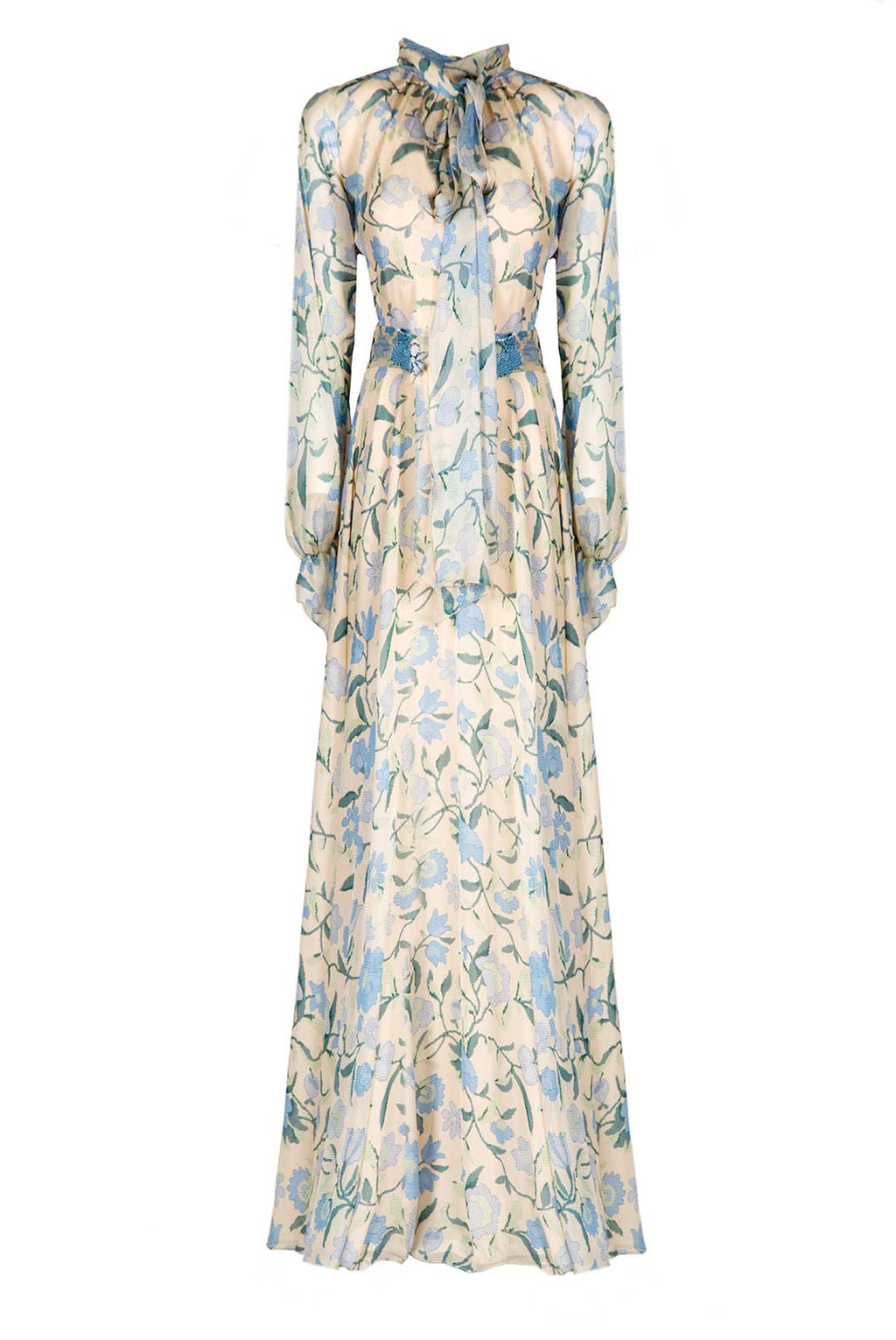 spaghetti strap maxi dress by luisa beccaria resort 2019 Silk Chiffon Wildflowers Maxi Dress – Luisa Beccaria