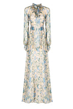 Vestito maxi in chiffon di seta con fiori selvatici