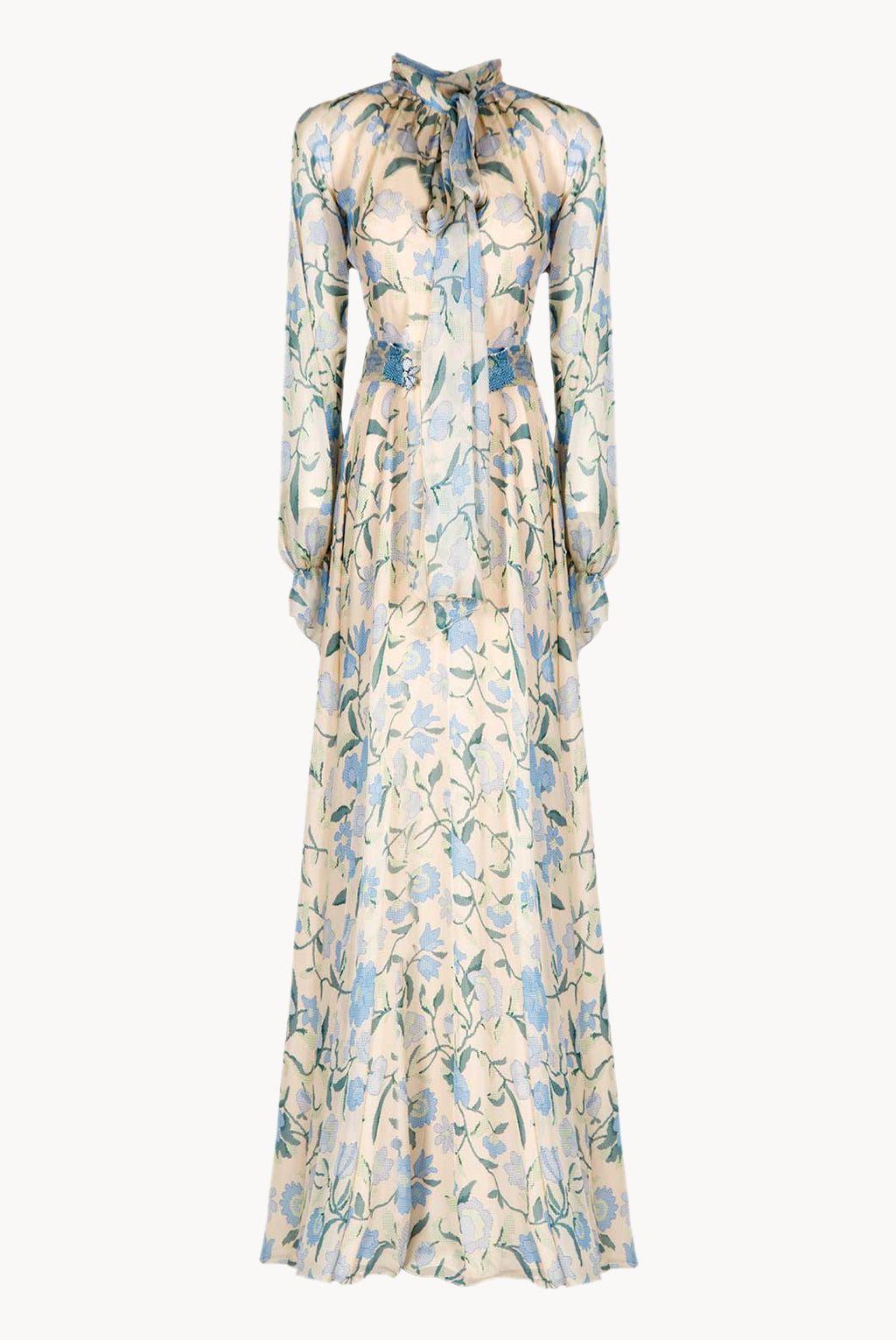 Vestito maxi in chiffon di seta con fiori selvatici