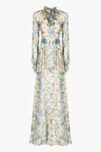 Vestito maxi in chiffon di seta con fiori selvatici