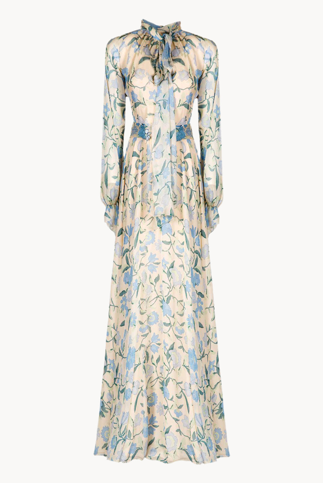 Vestito maxi in chiffon di seta con fiori selvatici