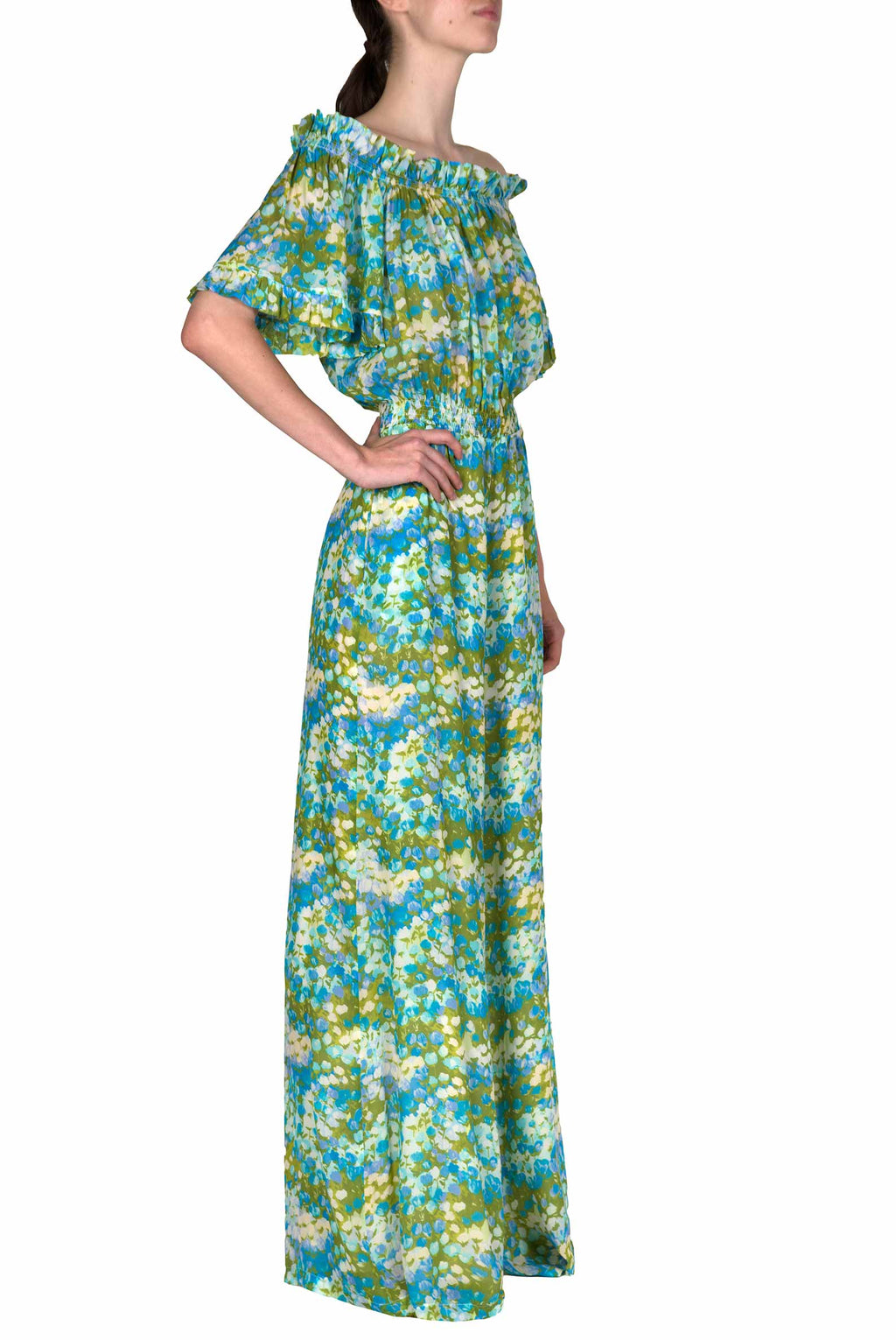Tuta blu Monet scollata sulle spalle