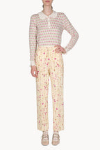Pantaloni di lana a sigaretta con ghirlanda di fiori