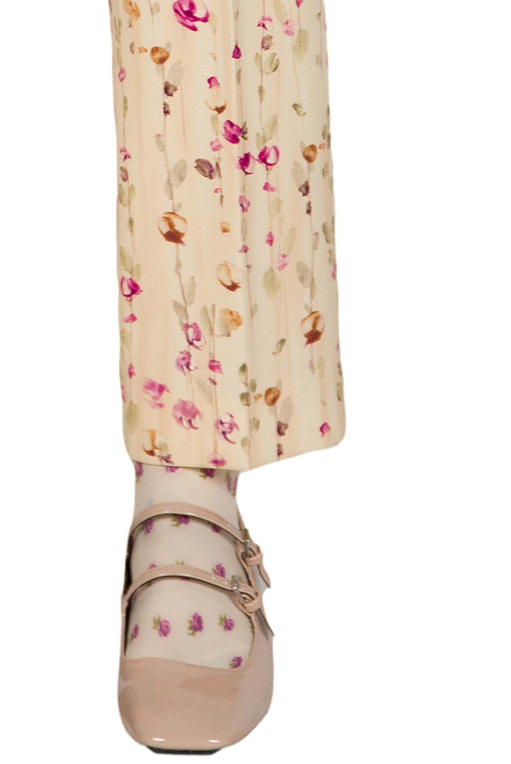Pantaloni di lana a sigaretta con ghirlanda di fiori