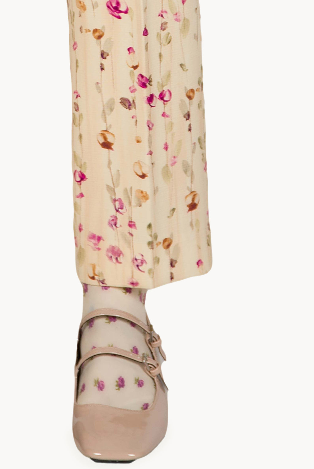Pantaloni di lana a sigaretta con ghirlanda di fiori