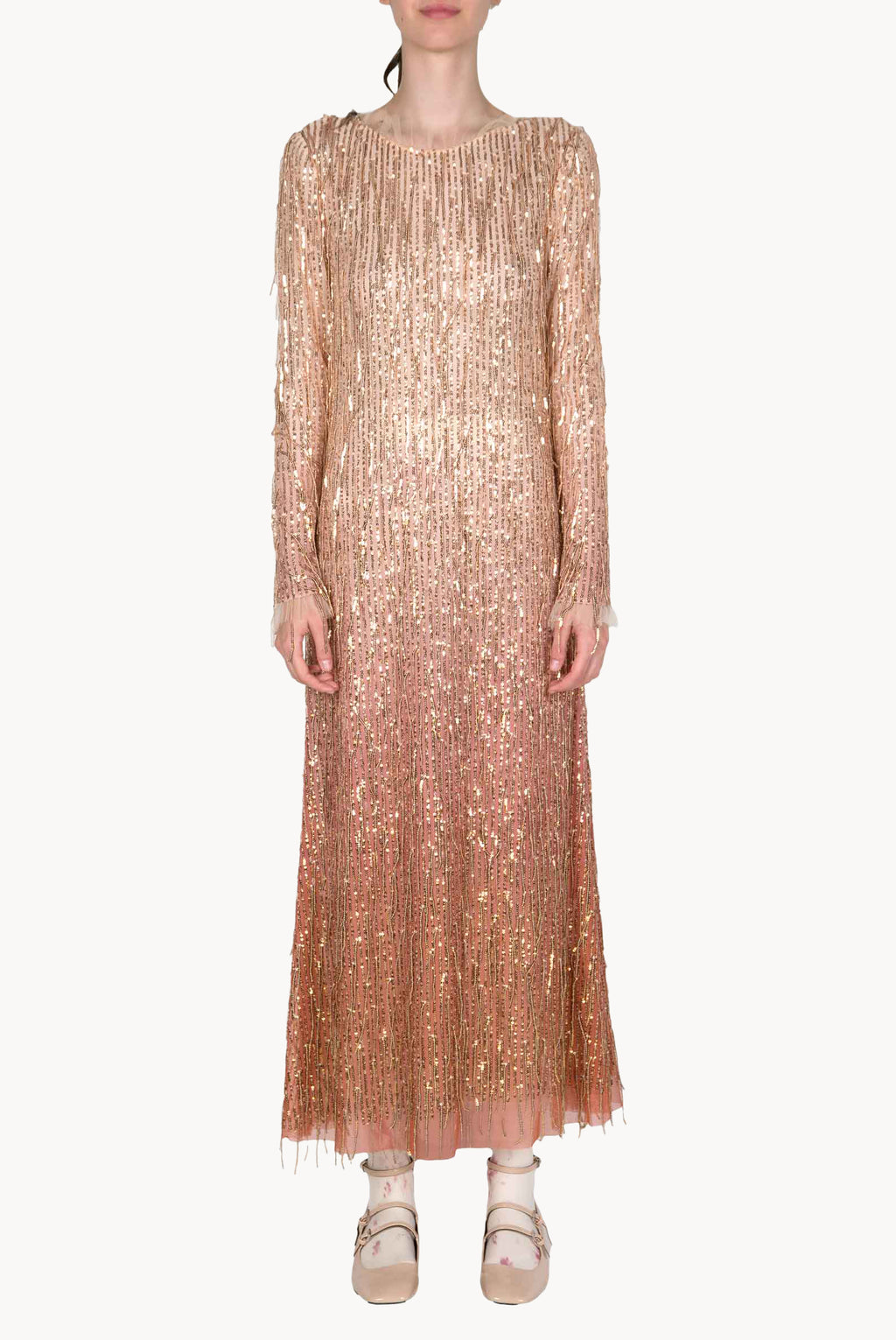 Abito degradé di paillettes con frange