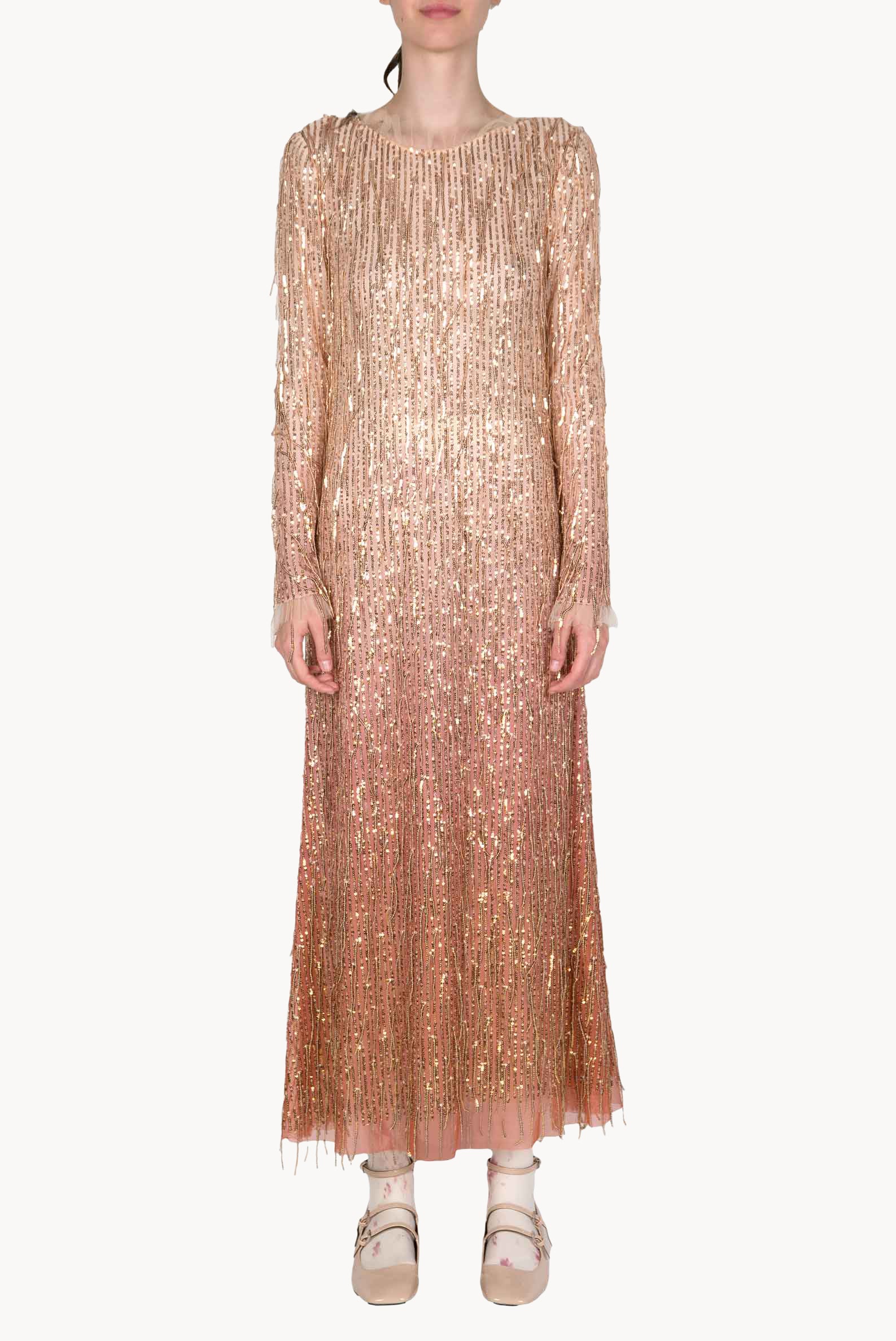 Abito degradé di paillettes con frange