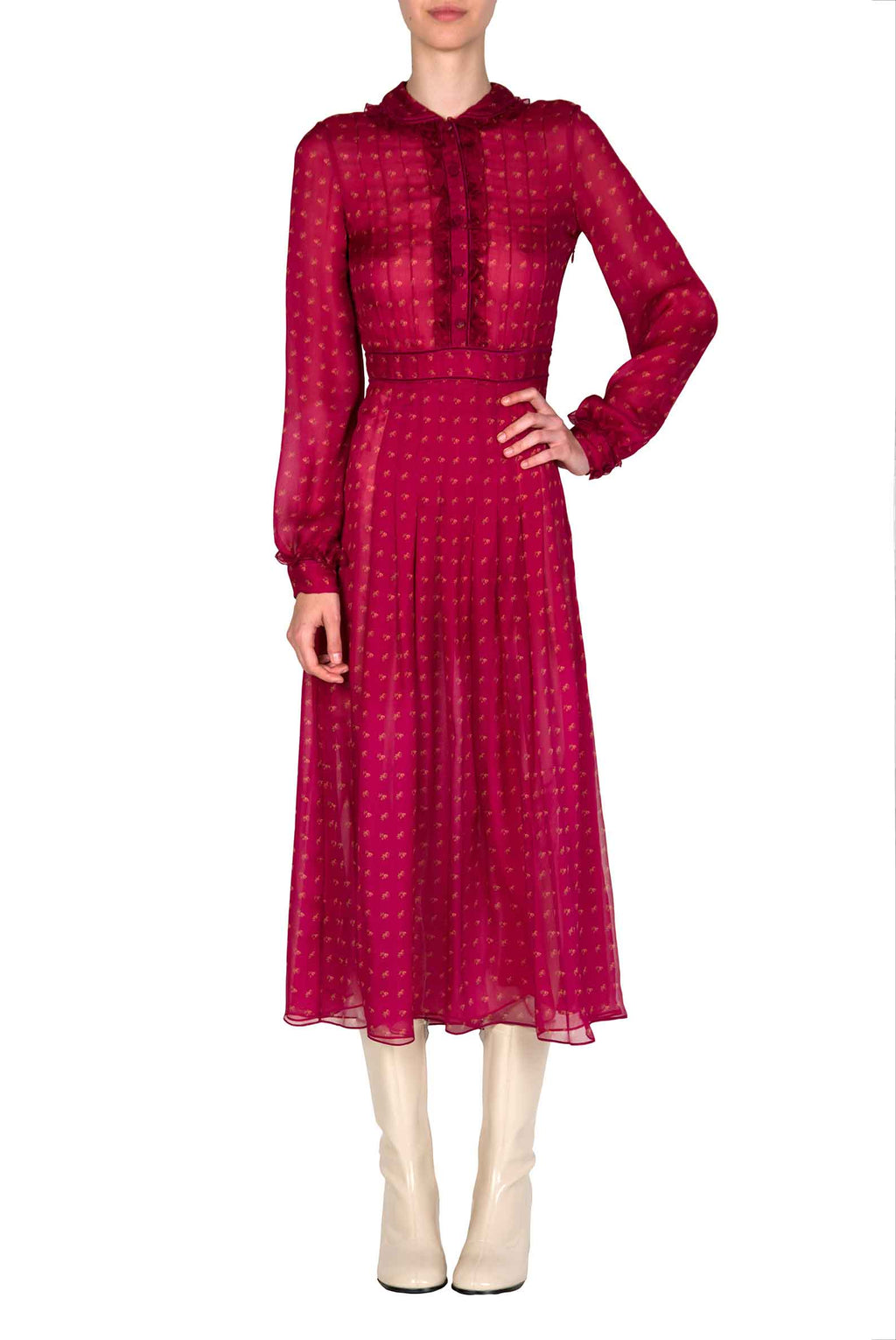 Vintage Buds Chiffon Crepone Midi Dress