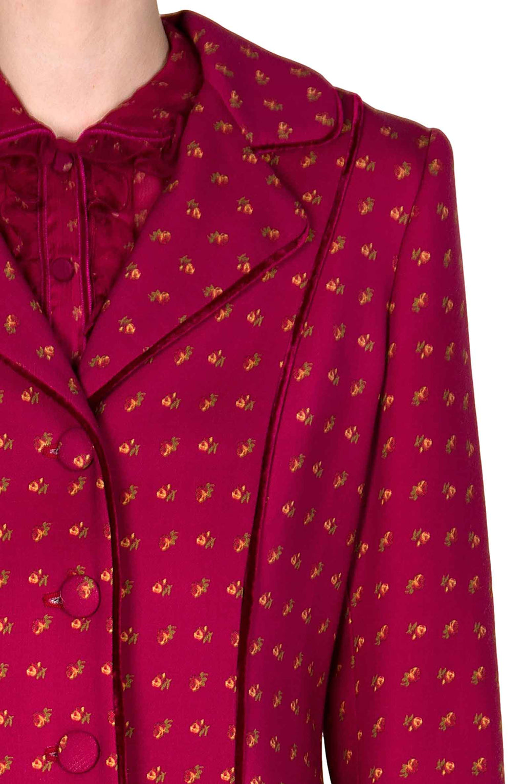 Vintage Buds Printed Long Wool Coat