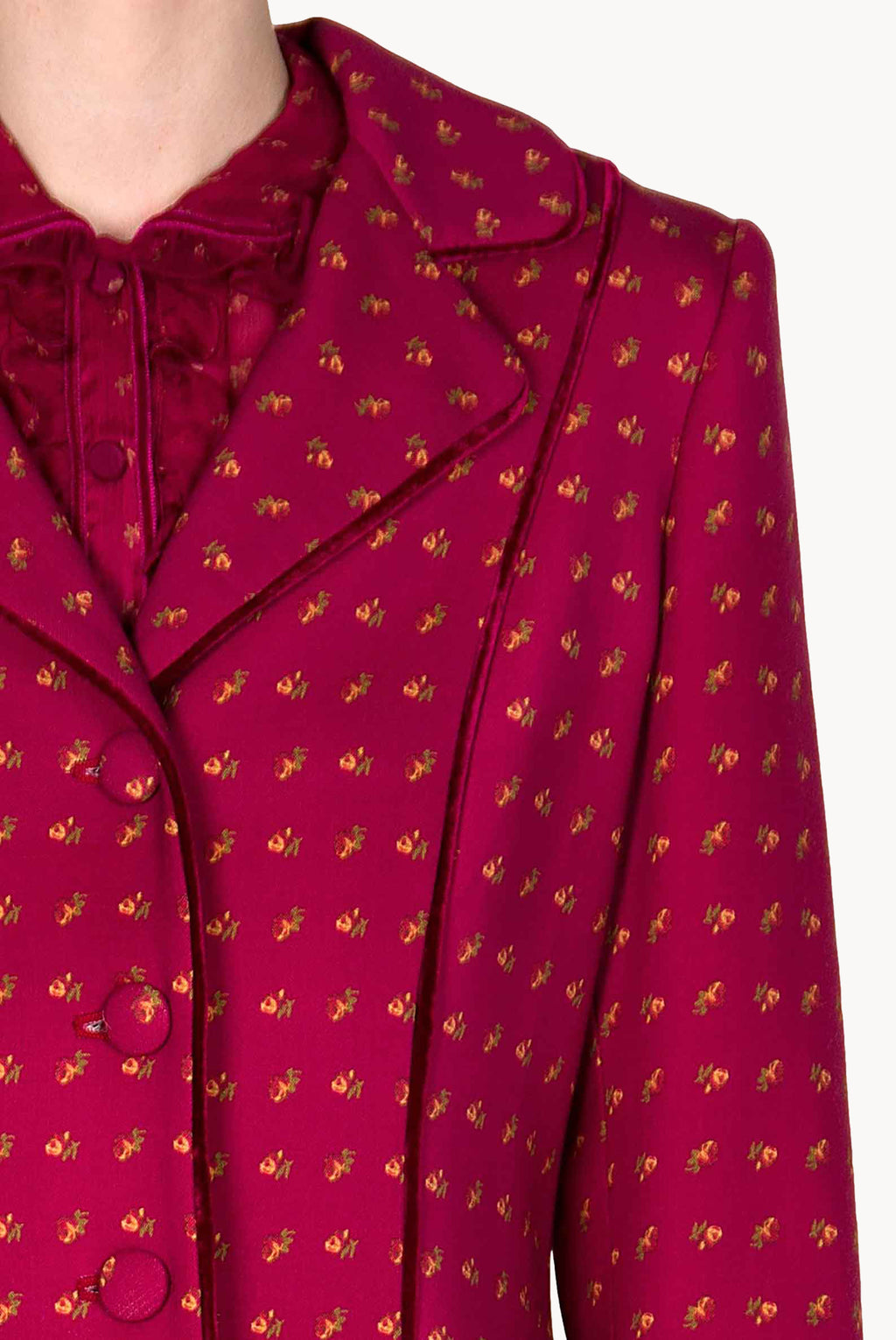 Vintage Buds Printed Long Wool Coat