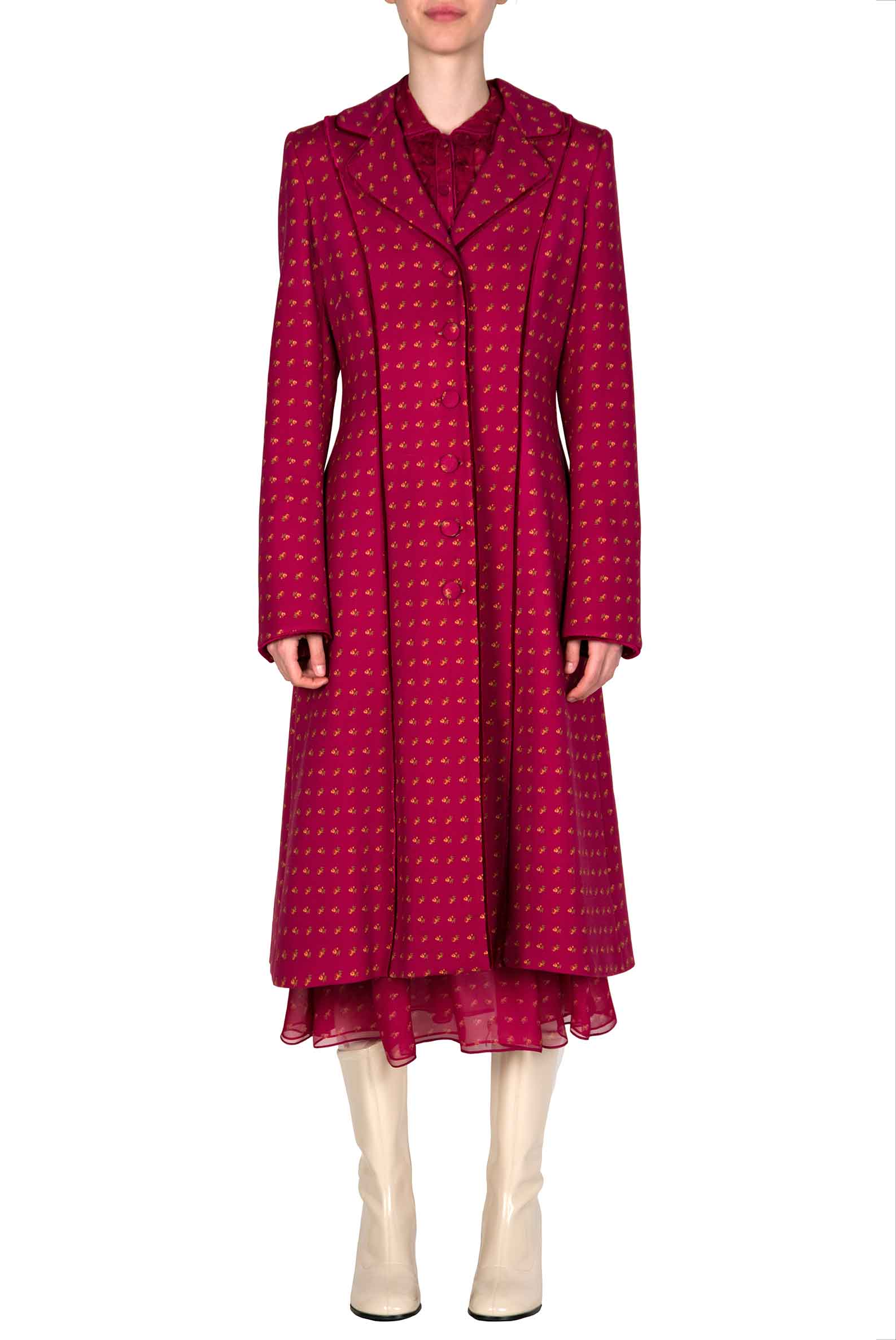 Cappotto lungo di lana stampato Vintage Buds