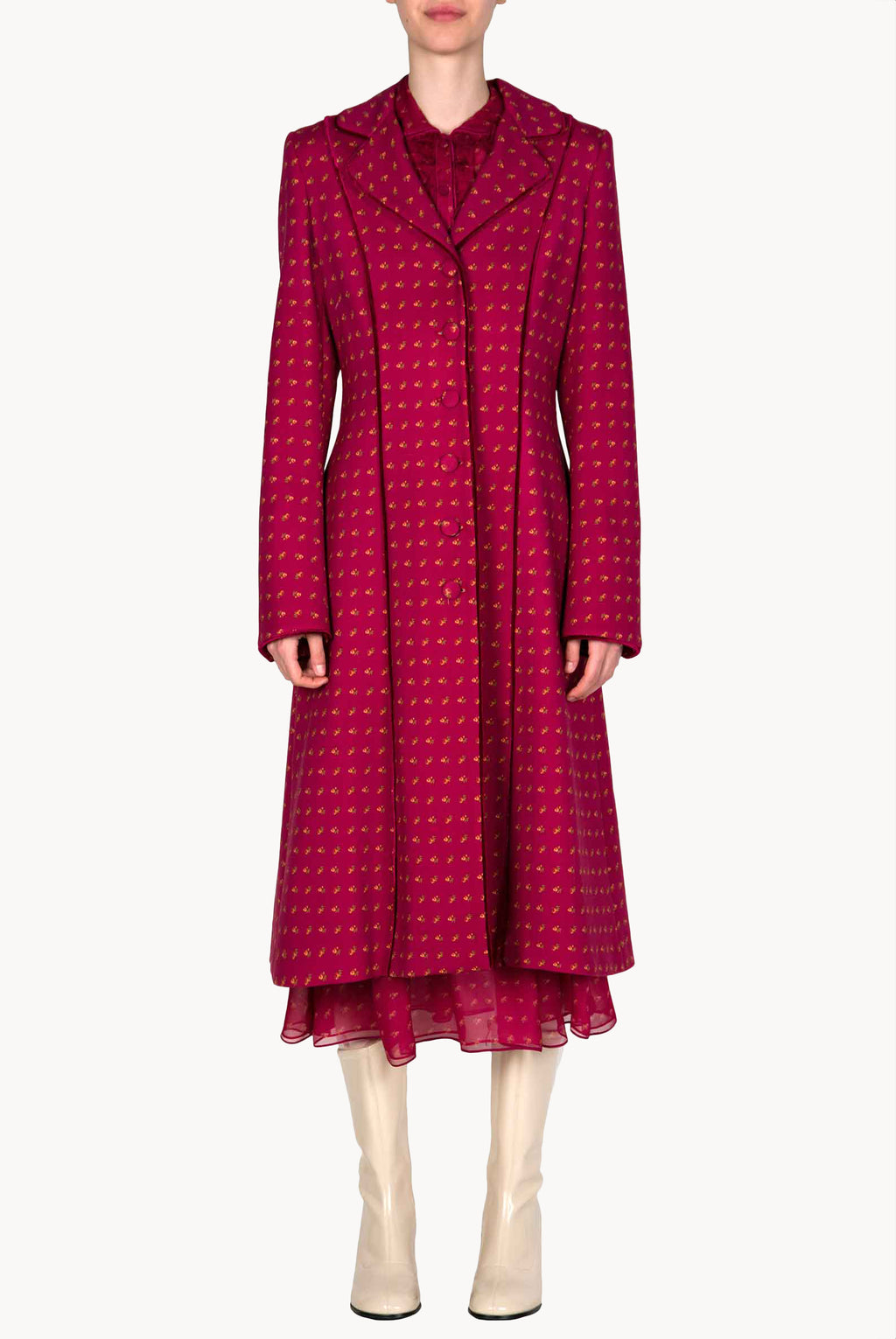 Vintage Buds Printed Long Wool Coat