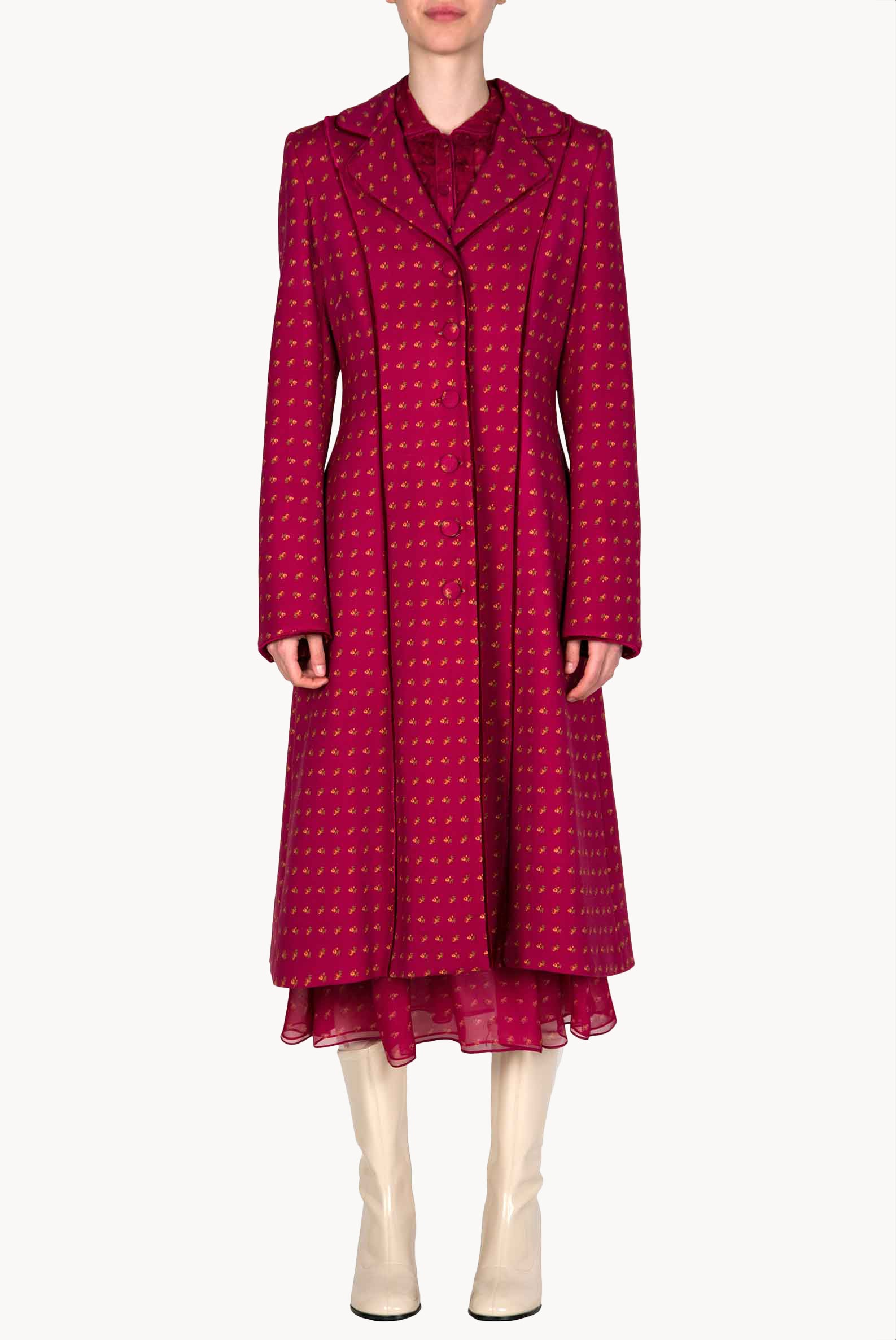 Cappotto lungo di lana stampato Vintage Buds