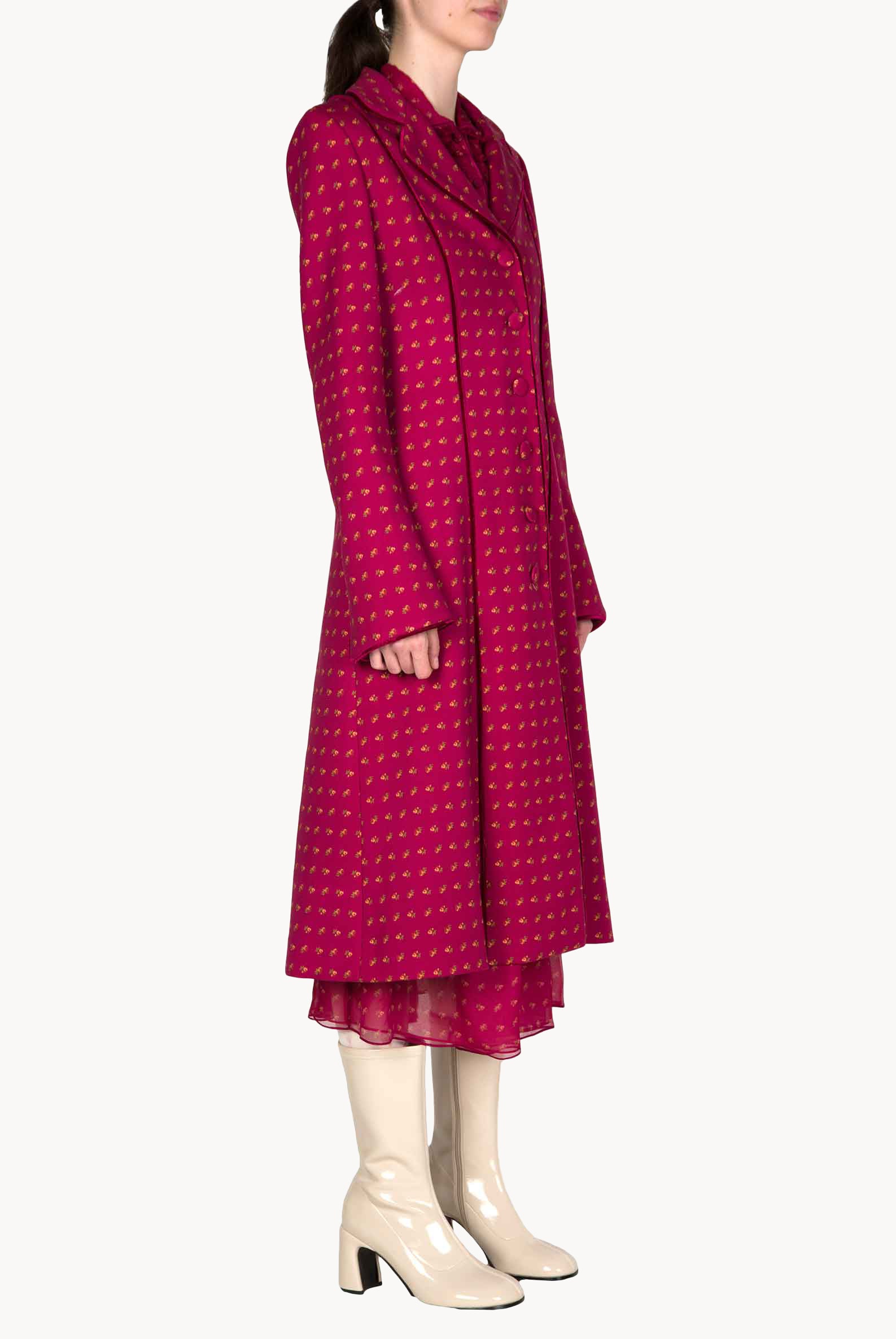 Vintage Buds Printed Long Wool Coat