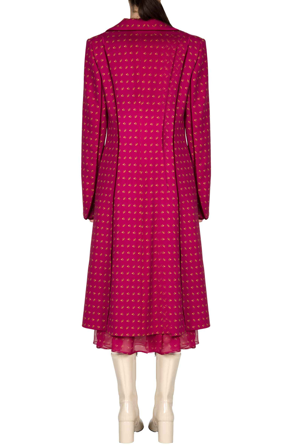 Vintage Buds Printed Long Wool Coat