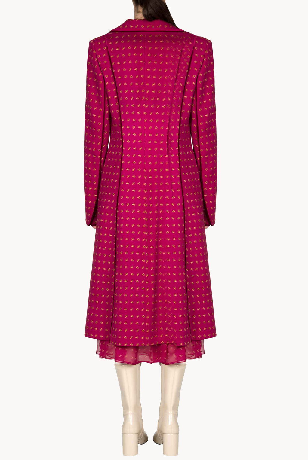 Vintage Buds Printed Long Wool Coat