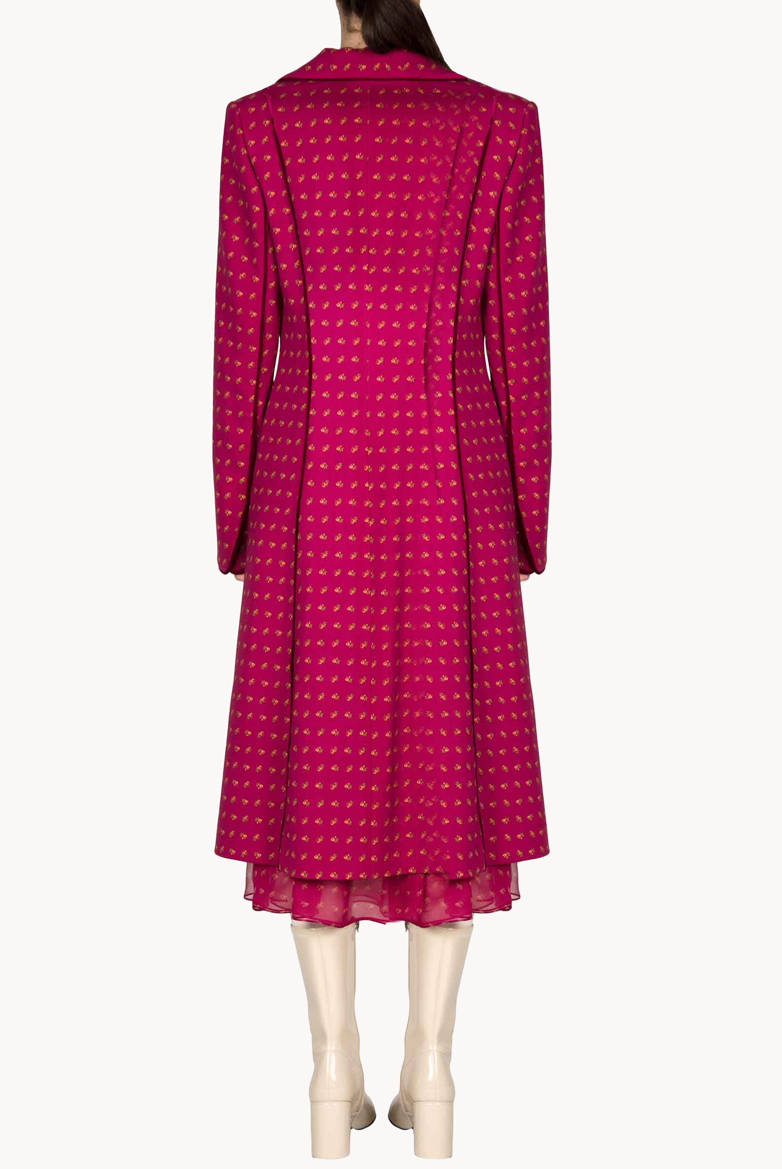 Vintage Buds Printed Long Wool Coat