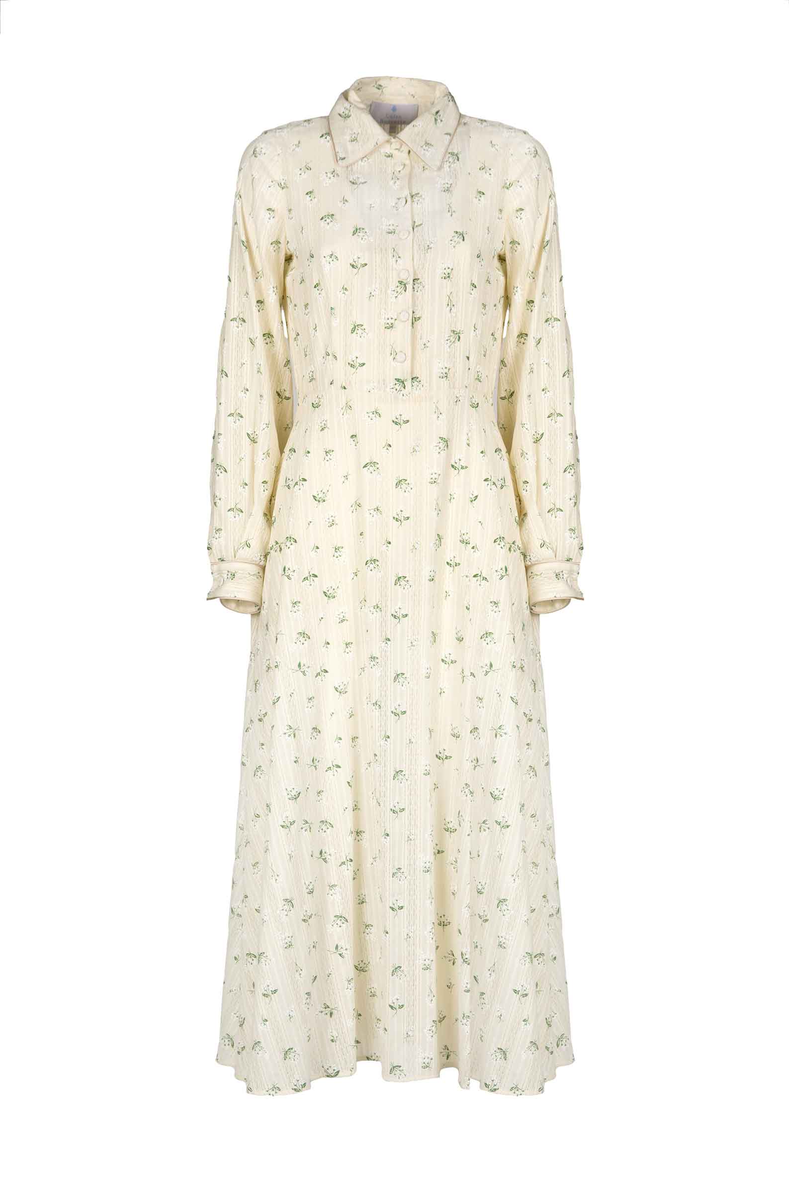 Abito jacquard di cotone stampato con fiori