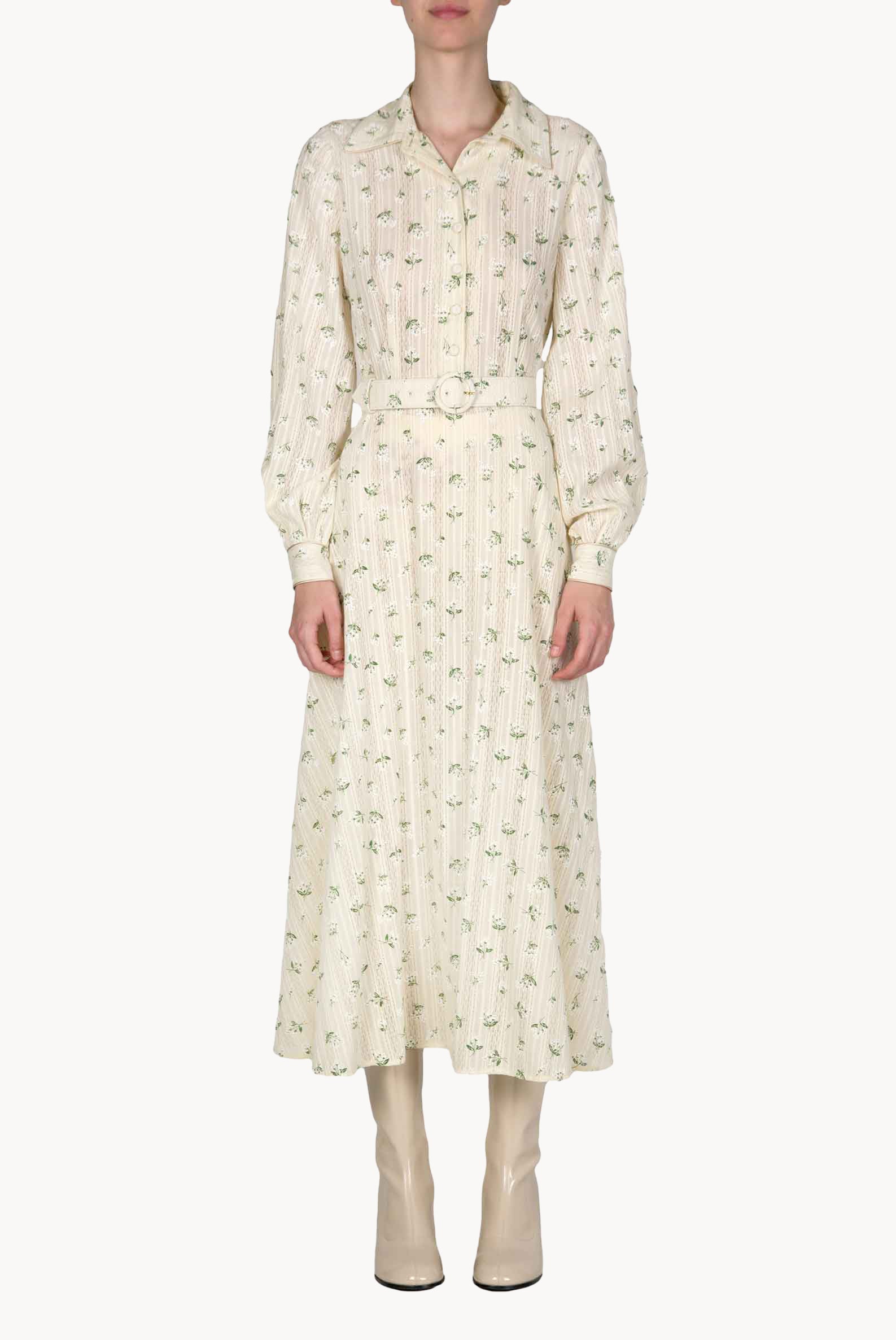 Abito jacquard di cotone stampato con fiori