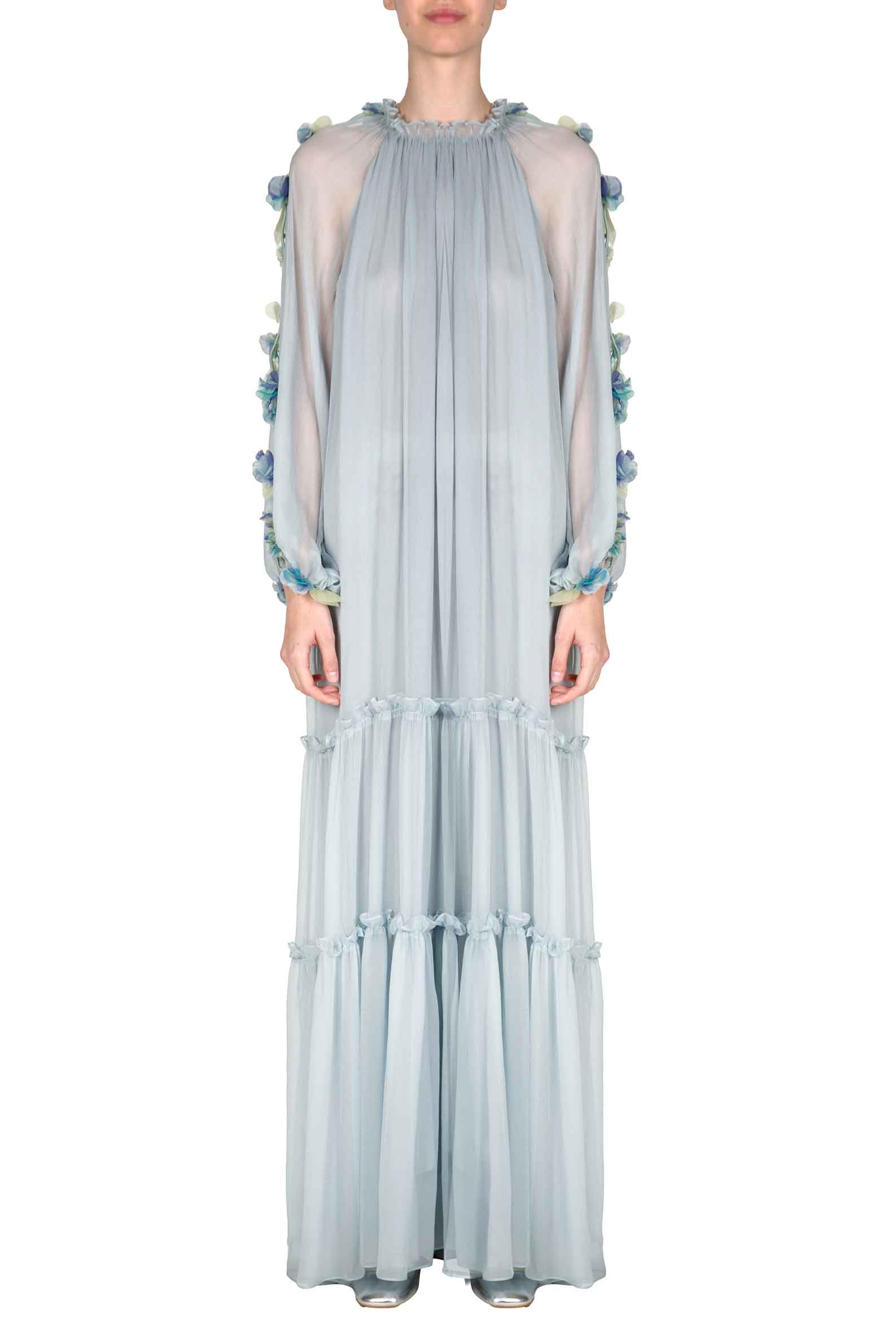 Abito maxi in chiffon con dettaglio floreale