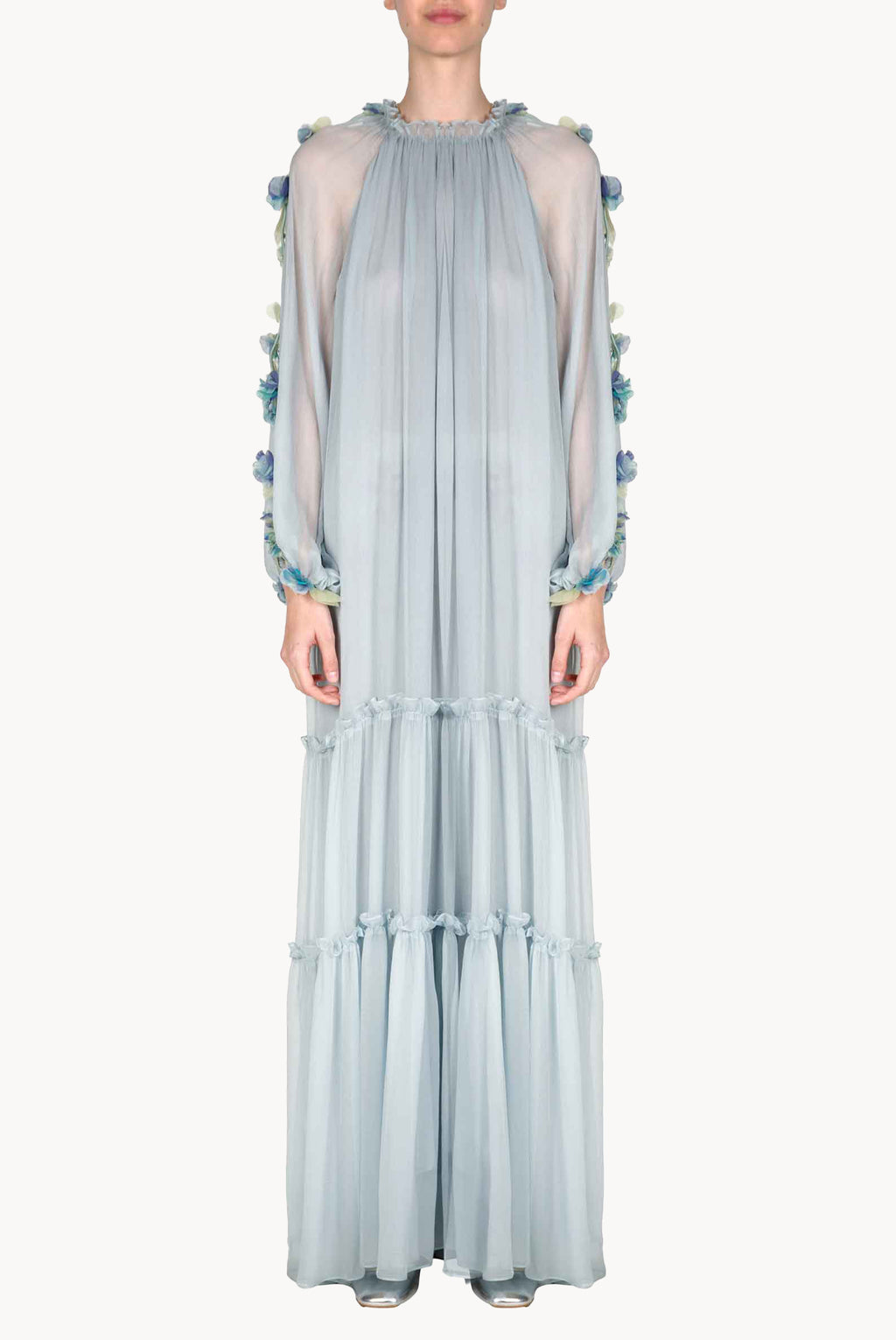 Chiffon Maxi Dress With Flower Detail
