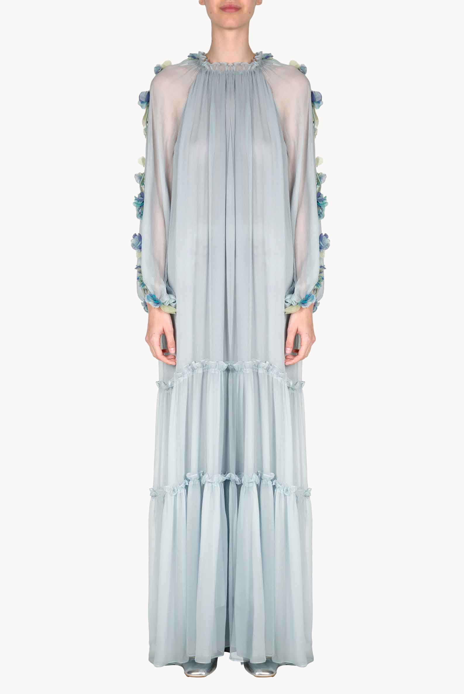 Abito maxi in chiffon con dettaglio floreale