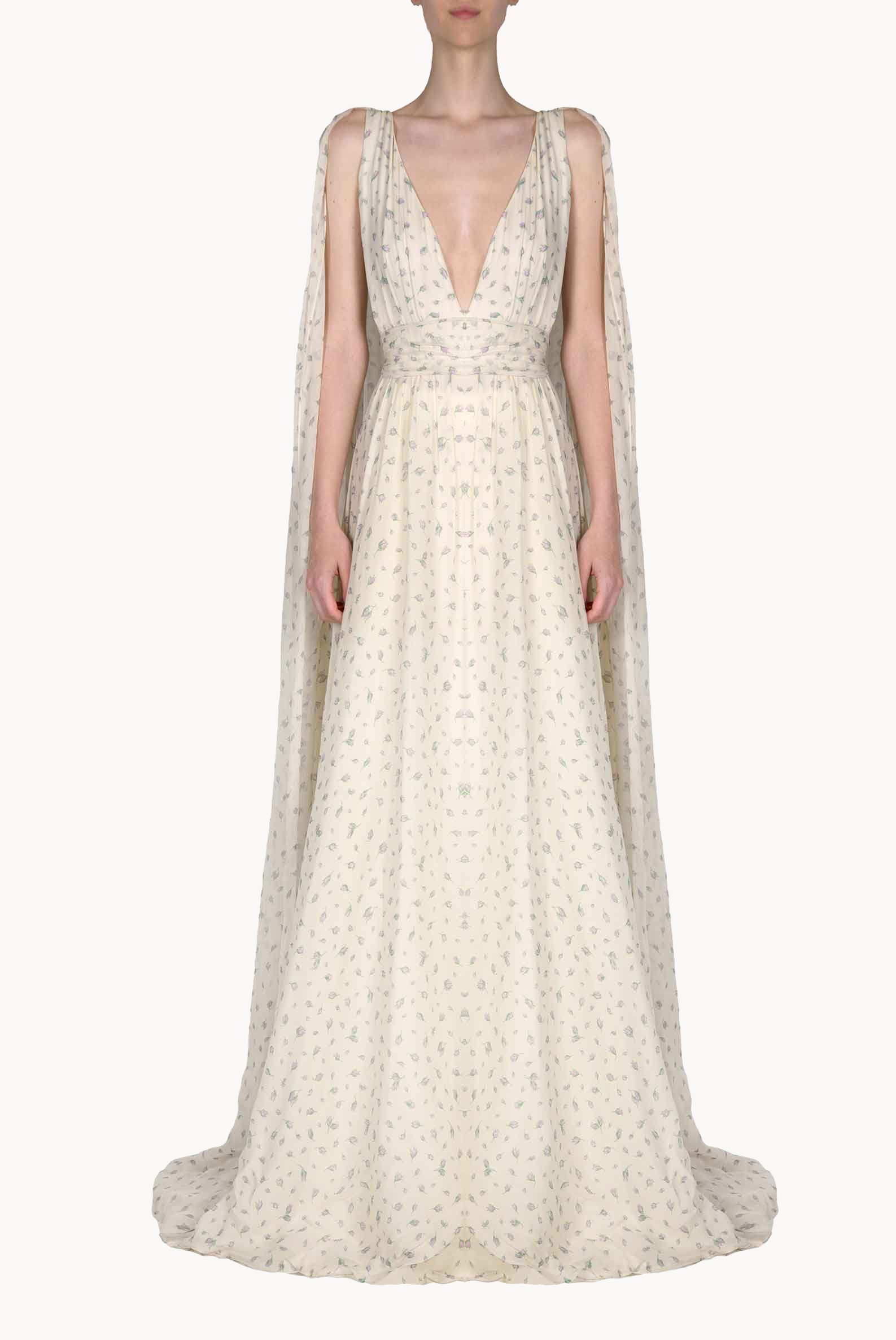 Abito Winter Garden in georgette effetto mantella con scollo a V