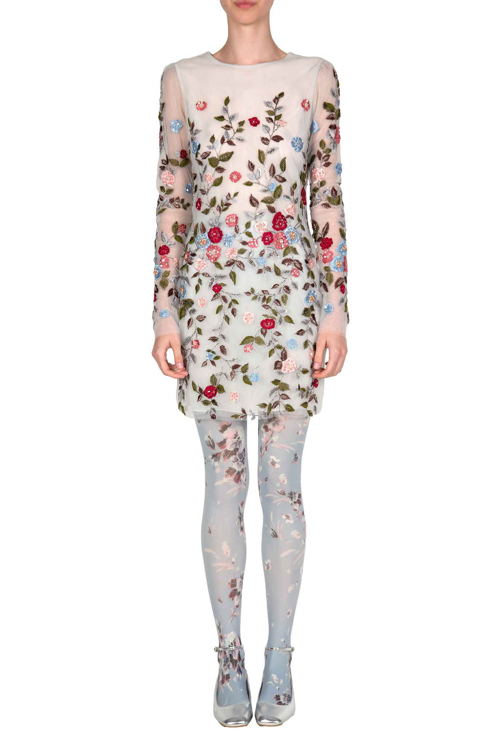 Minidress in tulle ricamato con fiori