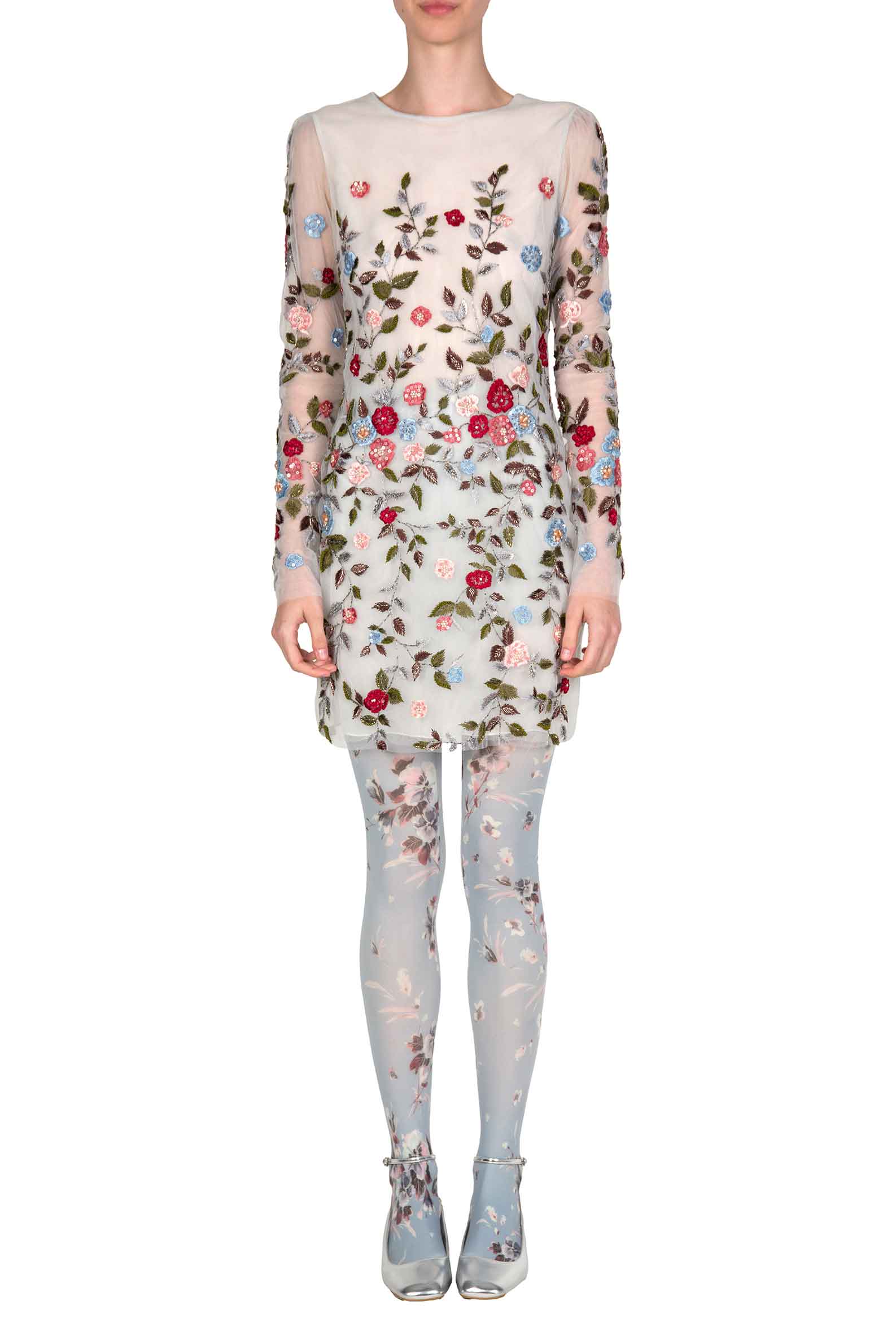 Minidress in tulle ricamato con fiori