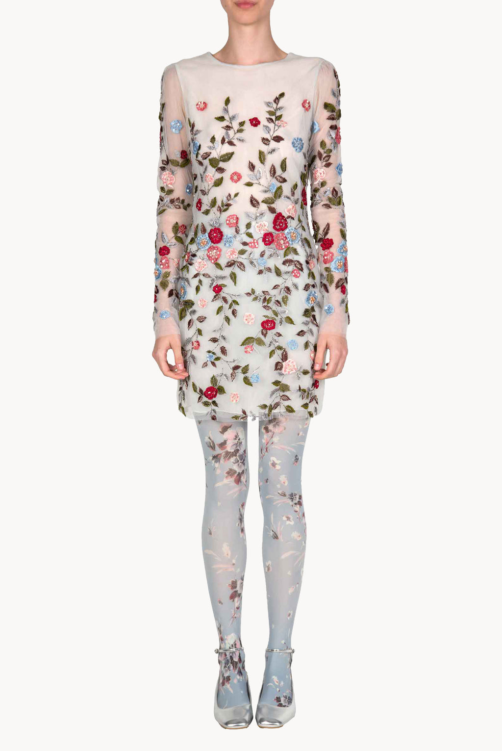 Minidress in tulle ricamato con fiori
