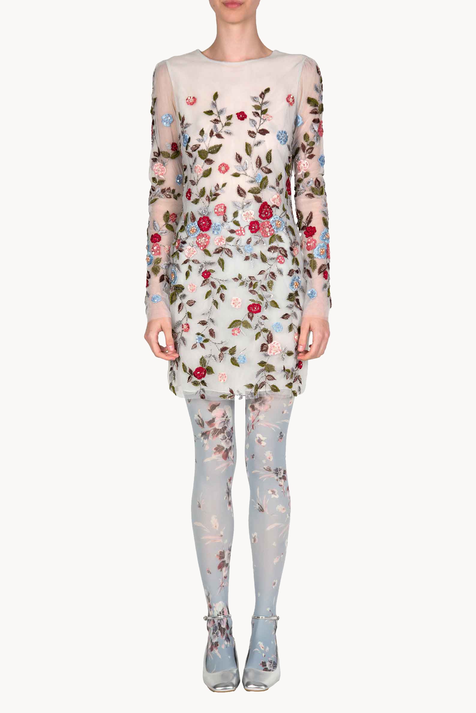 Minidress in tulle ricamato con fiori