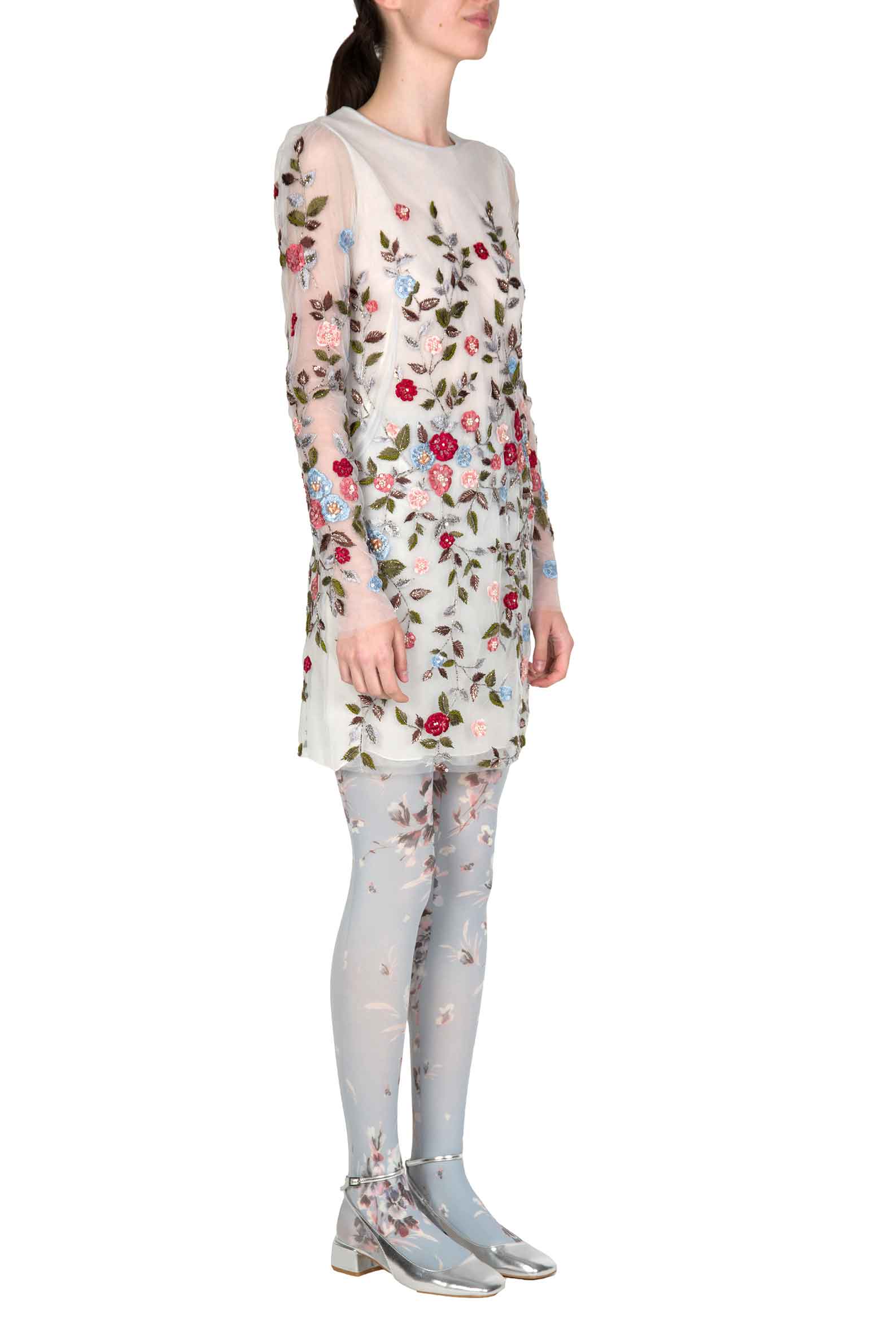 Minidress in tulle ricamato con fiori