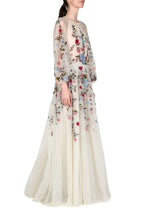 Abito maxi in tulle ricamato con fiori