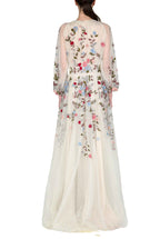Abito maxi in tulle ricamato con fiori