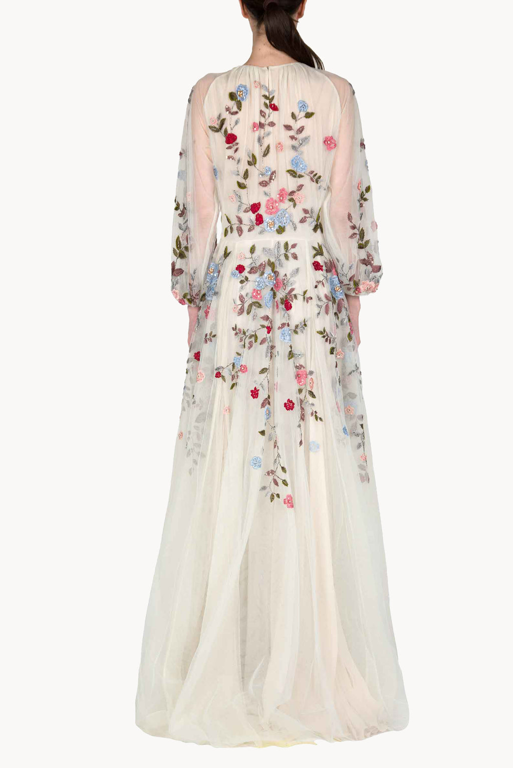 Abito maxi in tulle ricamato con fiori