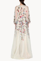 Abito maxi in tulle ricamato con fiori