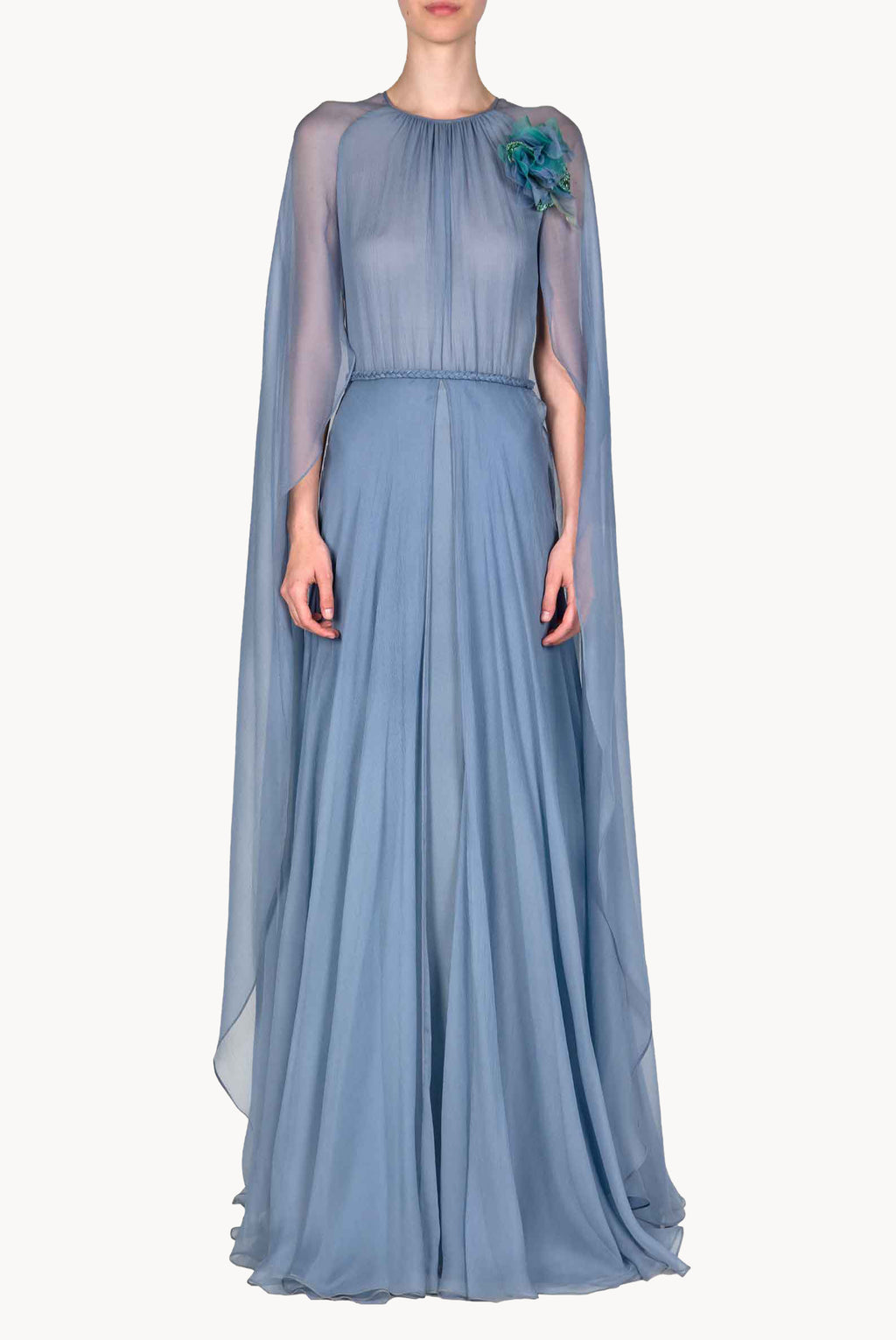 Chiffon Creponne Maxi Dress With Cape