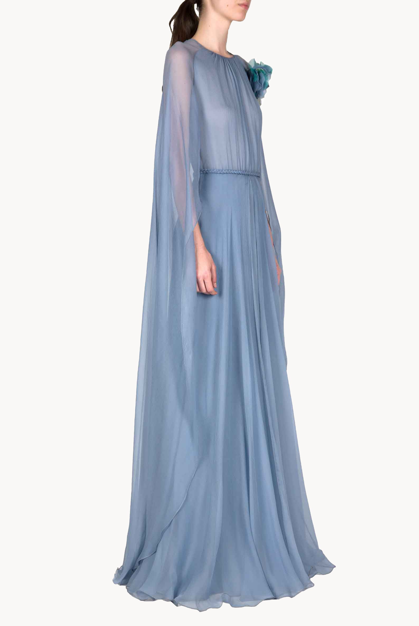 Chiffon Creponne Maxi Dress With Cape