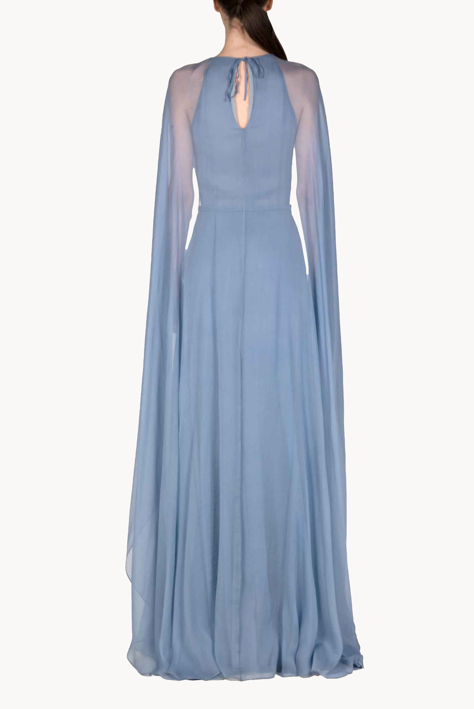 Chiffon Creponne Maxi Dress With Cape