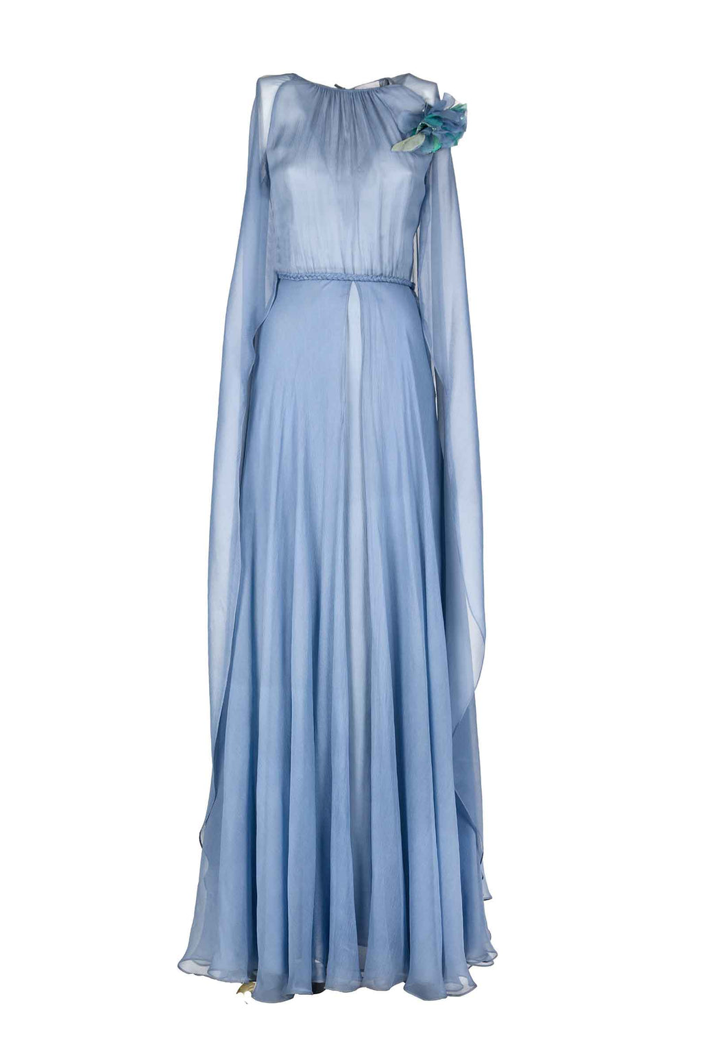Abito maxi in chiffon creponne con mantella