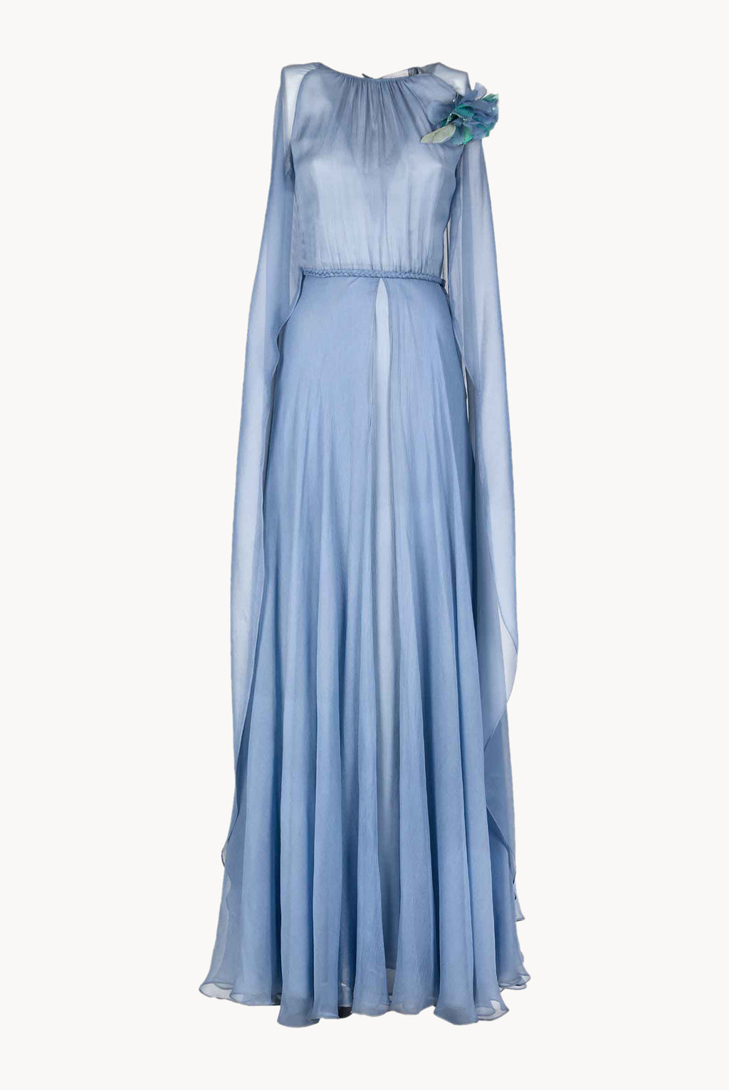 Chiffon Creponne Maxi Dress With Cape