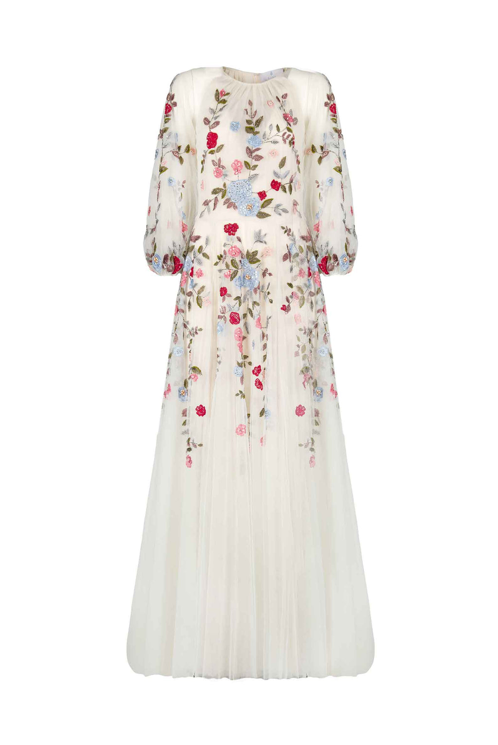 Abito maxi in tulle ricamato con fiori